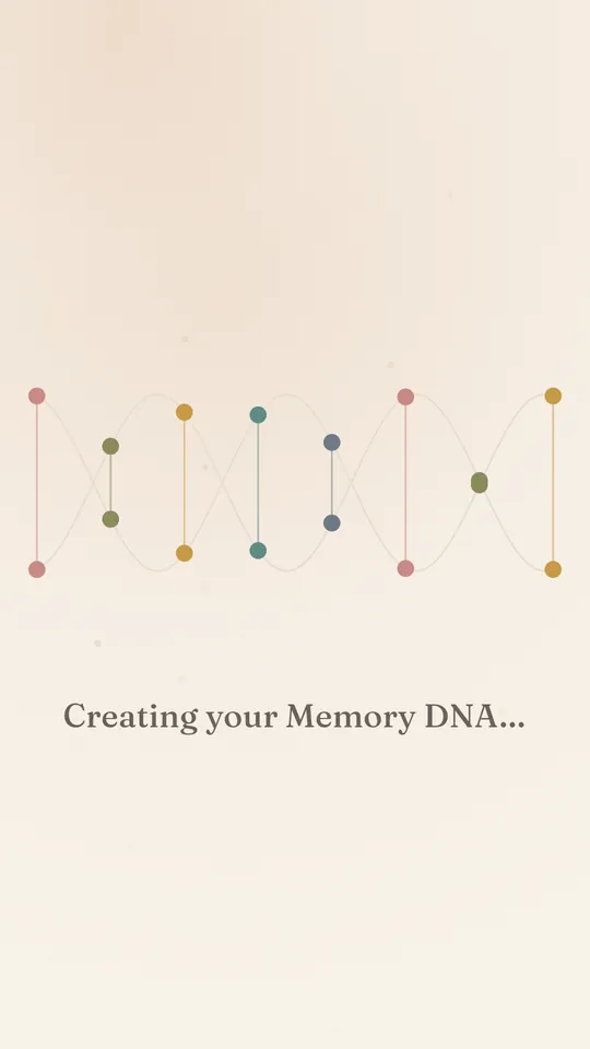 The app drawing a strand of coloured dots while it creates your Memory DNA.